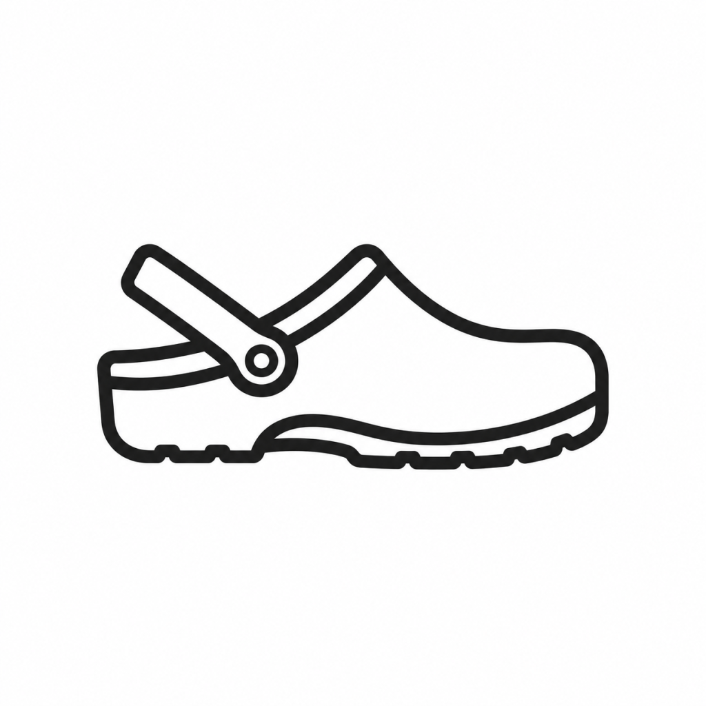 Schwarzes Linien-Icon eines Clogs mit Fersenriemen
